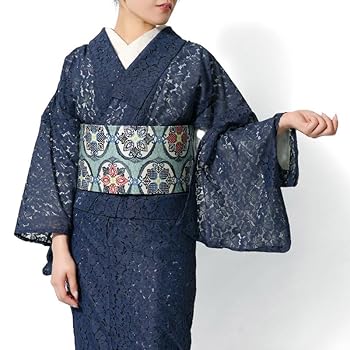 Amazon | [dear-japan] 半幅帯 WAKKA 苺一会 イチゴ 青 水色 黒